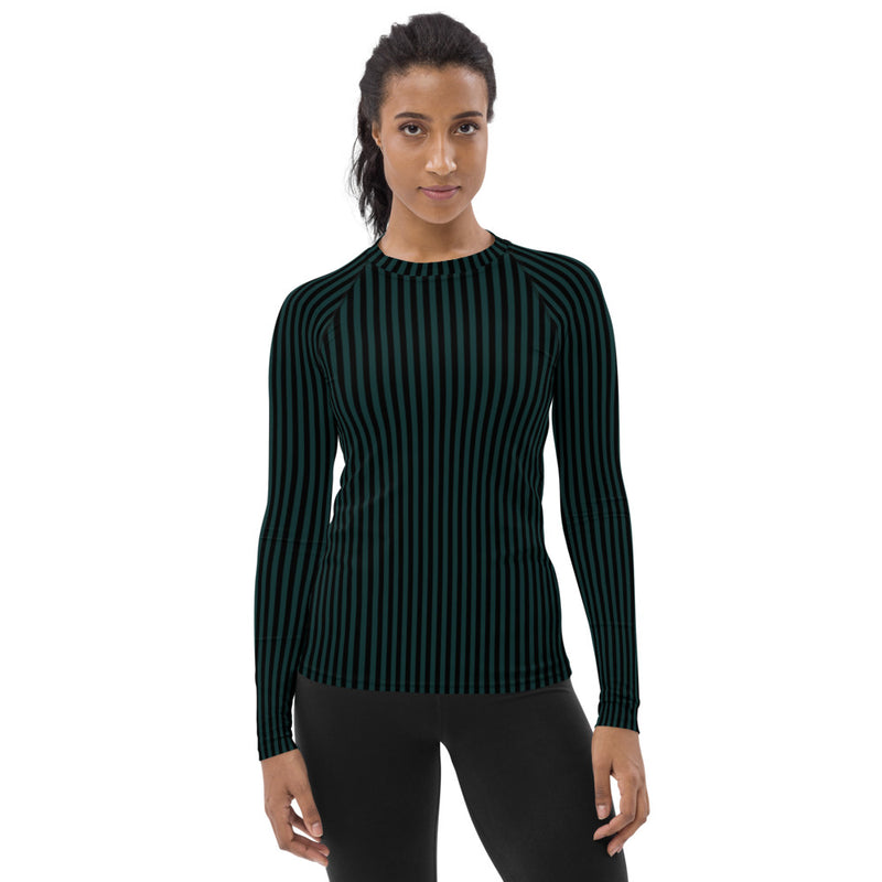 Storm Green Striped Women's Rash Guard - Objet D'Art