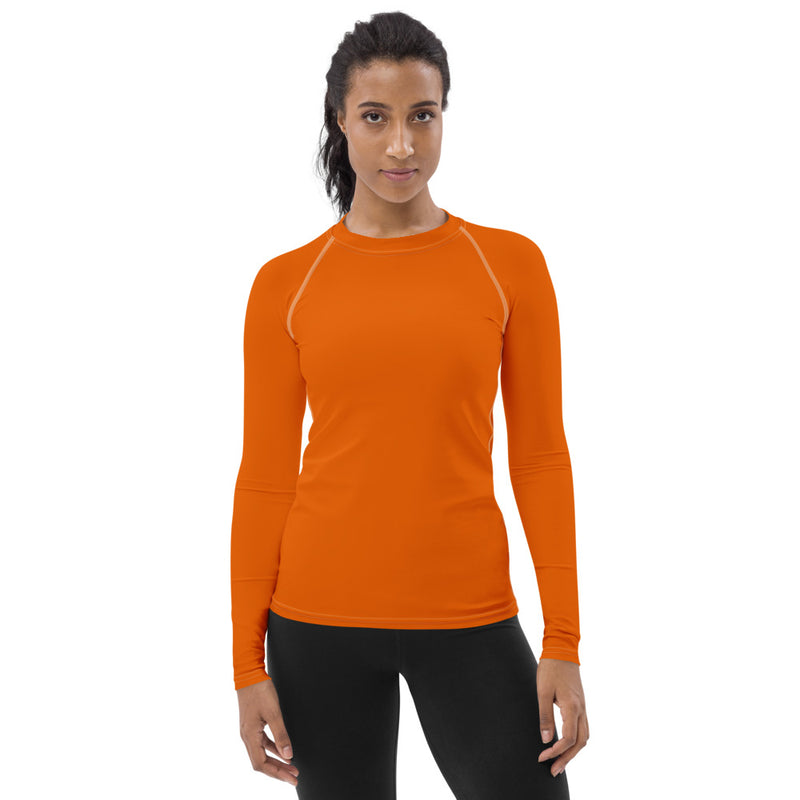 Orange Floral Women's Rash Guard - Objet D'Art