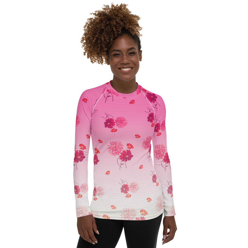 Pink Florals Women's Rash Guard - Objet D'Art