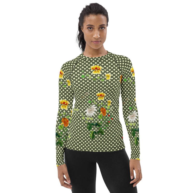 Floral Women's Rash Guard - Objet D'Art