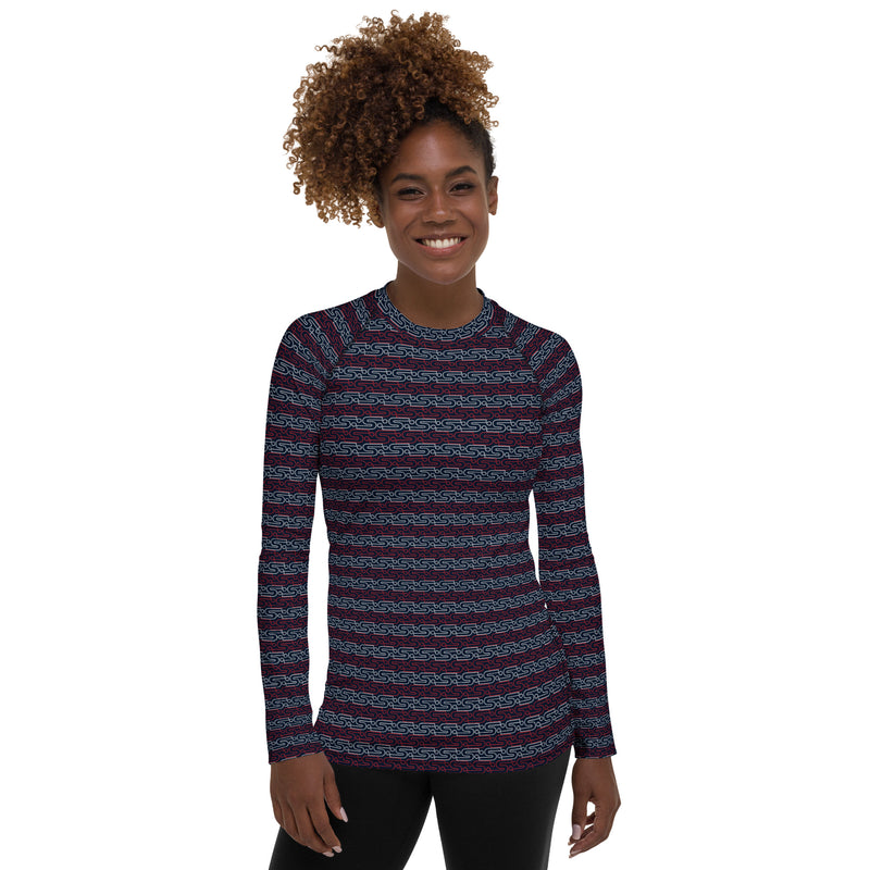 S Pattern Striped Print Women's Rash Guard - Objet D'Art