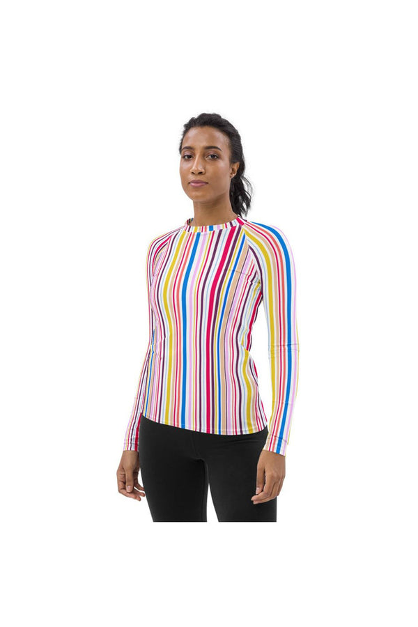 Vertical Striped Women's Rash Guard - Objet D'Art