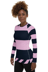 Pink & Blue Striped Women's Rash Guard - Objet D'Art