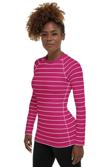 Striped Pink Women's Rash Guard - Objet D'Art