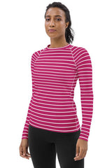 Pink Striped Women's Rash Guard - Objet D'Art