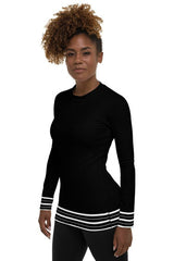 Striped Hem Women's Rash Guard - Objet D'Art