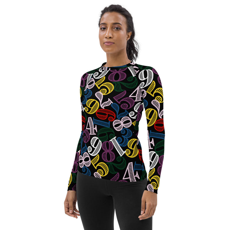 Colorful Number Cloud Women's Rash Guard - Objet D'Art