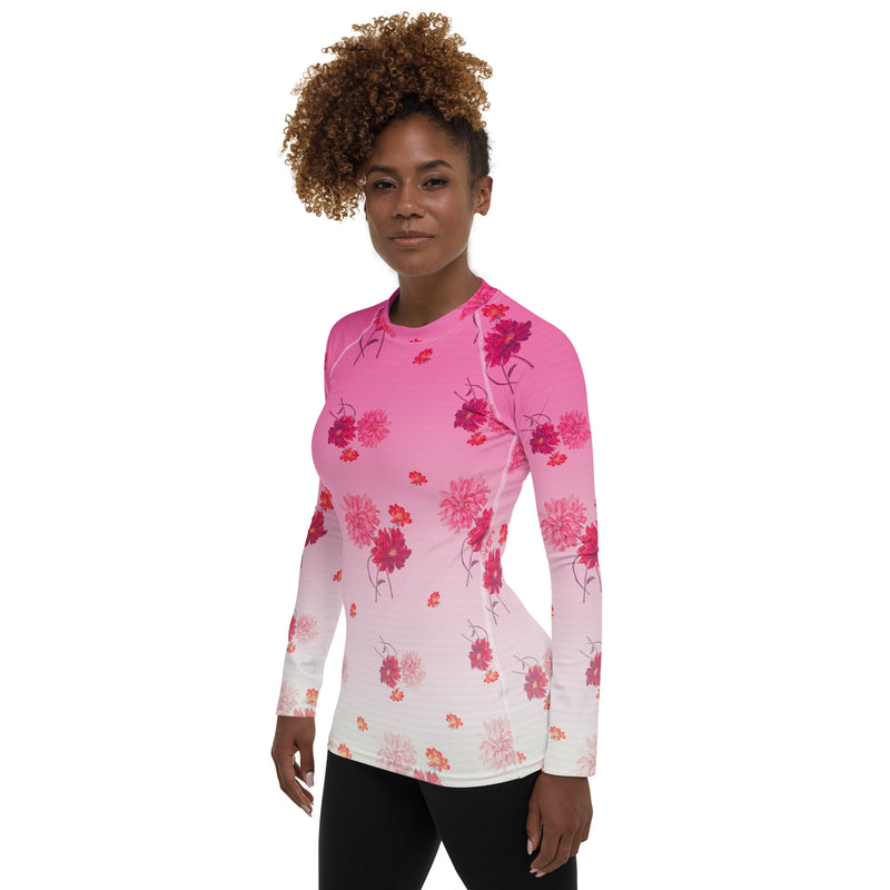 Pink Florals Women's Rash Guard - Objet D'Art