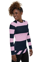 Pink & Blue Striped Women's Rash Guard - Objet D'Art