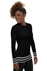 Striped Hem Women's Rash Guard - Objet D'Art