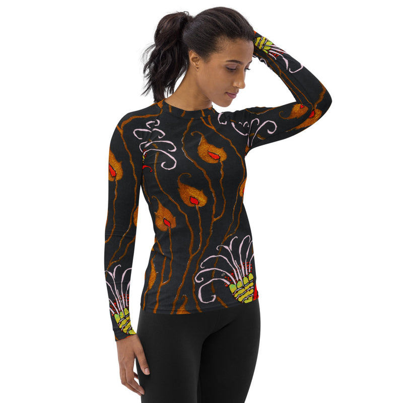 Art Deco Flowers Women's Rash Guard - Objet D'Art