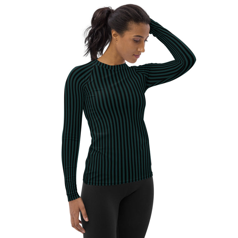 Storm Green Striped Women's Rash Guard - Objet D'Art