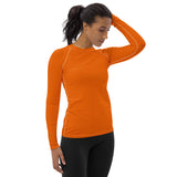 Orange Floral Women's Rash Guard - Objet D'Art