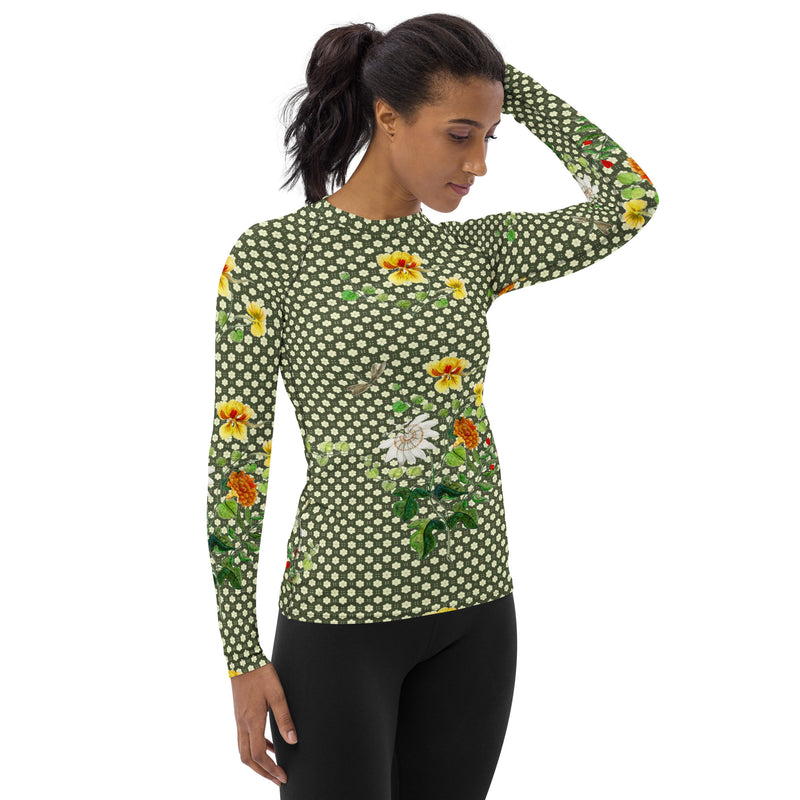 Floral Women's Rash Guard - Objet D'Art