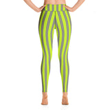 Lime Green & Gray Striped Yoga Leggings - Objet D'Art