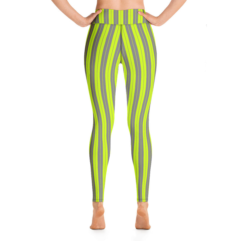 Lime Green & Gray Striped Yoga Leggings - Objet D'Art