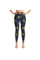 Yellow Flowers on Blue Yoga Leggings - Objet D'Art