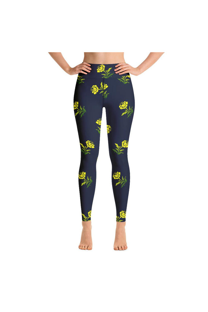 Yellow Flowers on Blue Yoga Leggings - Objet D'Art