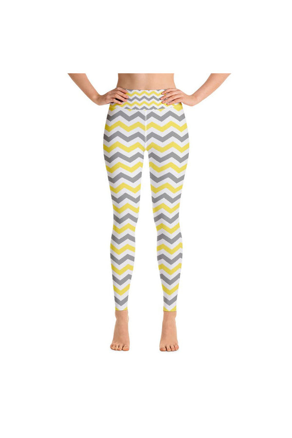 Gray & Yellow Herringbone Yoga Leggings - Objet D'Art