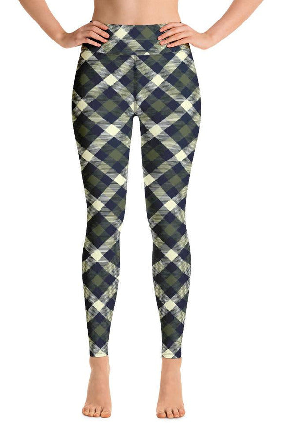 Chive Green Tartan Yoga Leggings - Objet D'Art