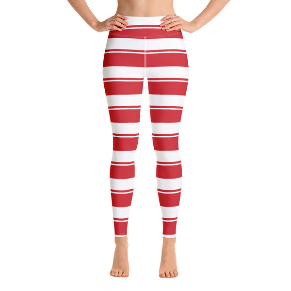 Rose Red Striped Yoga Leggings - Objet D'Art