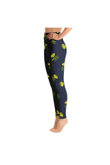 Yellow Flowers on Blue Yoga Leggings - Objet D'Art