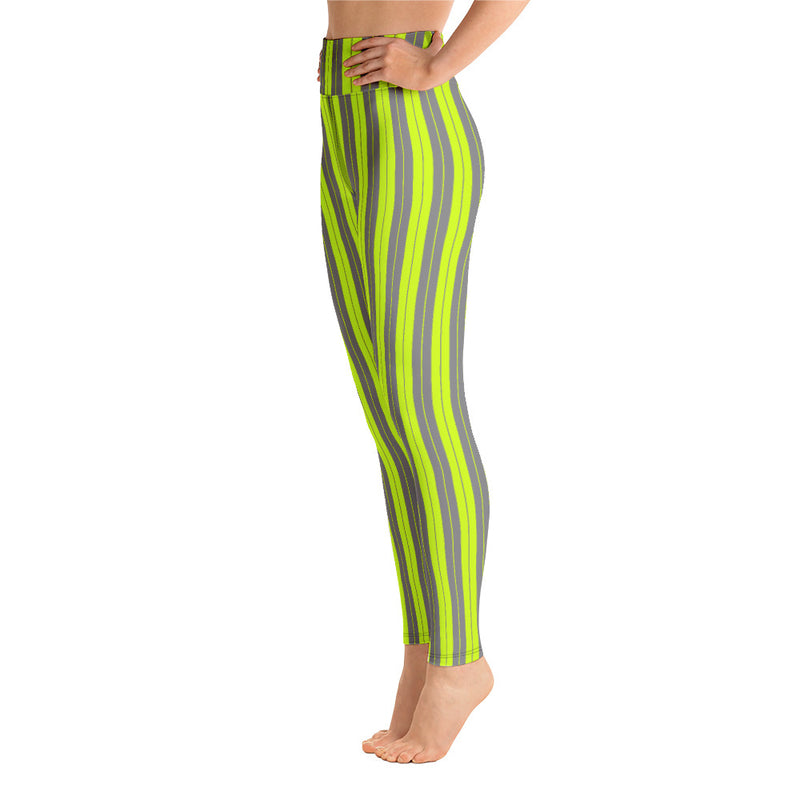 Lime Green & Gray Striped Yoga Leggings - Objet D'Art
