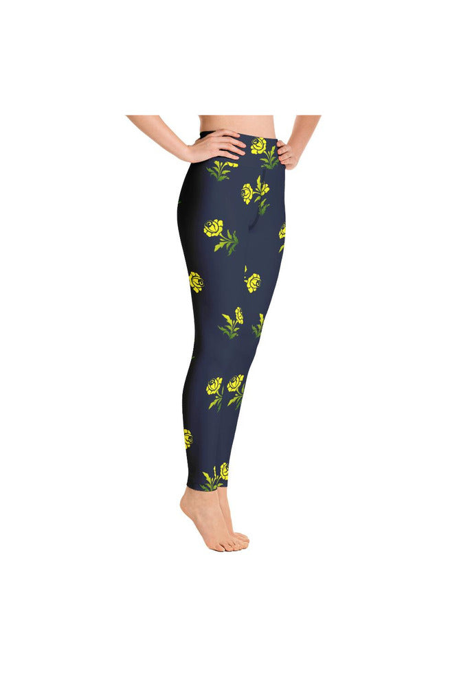 Yellow Flowers on Blue Yoga Leggings - Objet D'Art