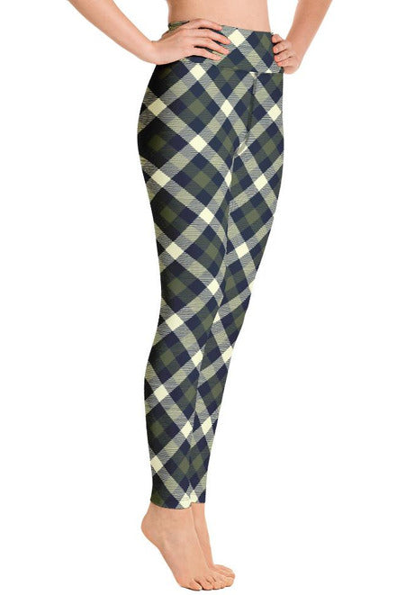 Chive Green Tartan Yoga Leggings - Objet D'Art