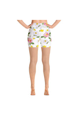 White Floral Flurry Yoga Shorts - Objet D'Art