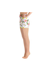 White Floral Flurry Yoga Shorts - Objet D'Art