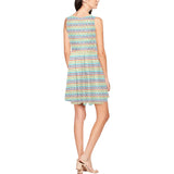 greek key light colors print 2 Thea Sleeveless Skater Dress(Model D19) - Objet D'Art
