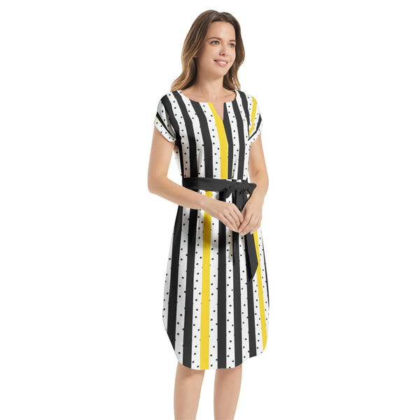 Notched Neck Belted Dress - Objet D'Art