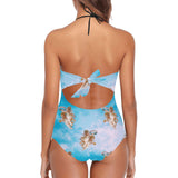 cheribum on clouds print 2 Lace Band Embossing Swimsuit (Model S15) - Objet D'Art