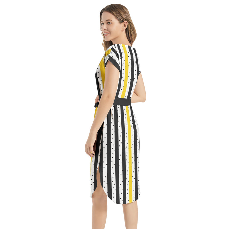 Notched Neck Belted Dress - Objet D'Art