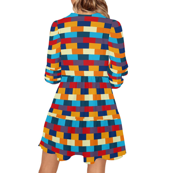 self portrait color scheme print V-Neck Loose Fit Dress (Model D62) - Objet D'Art