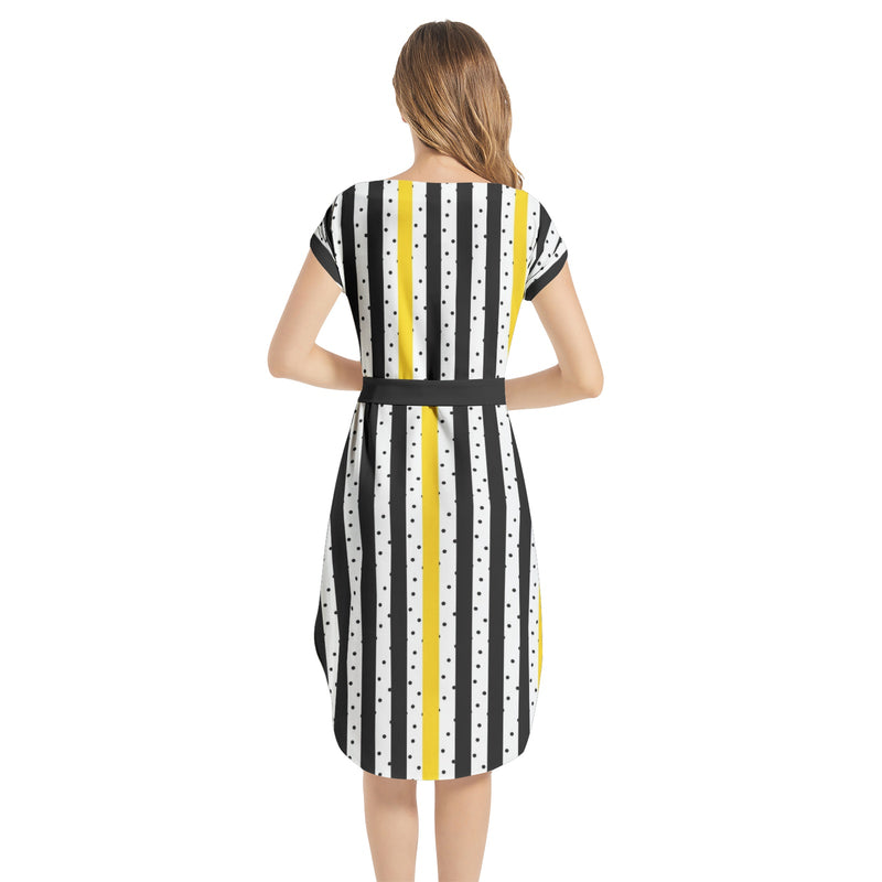 Notched Neck Belted Dress - Objet D'Art
