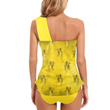 gold solid print 2 Women's One Shoulder Backless Swimsuit (Model S44) - Objet D'Art