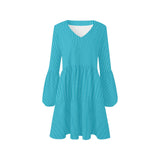 light blue fushcia microstripe print V-Neck Loose Fit Dress (Model D62) - Objet D'Art