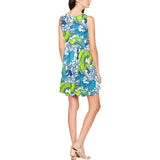 pisces neon green blue ombre print Thea Sleeveless Skater Dress(Model D19) - Objet D'Art