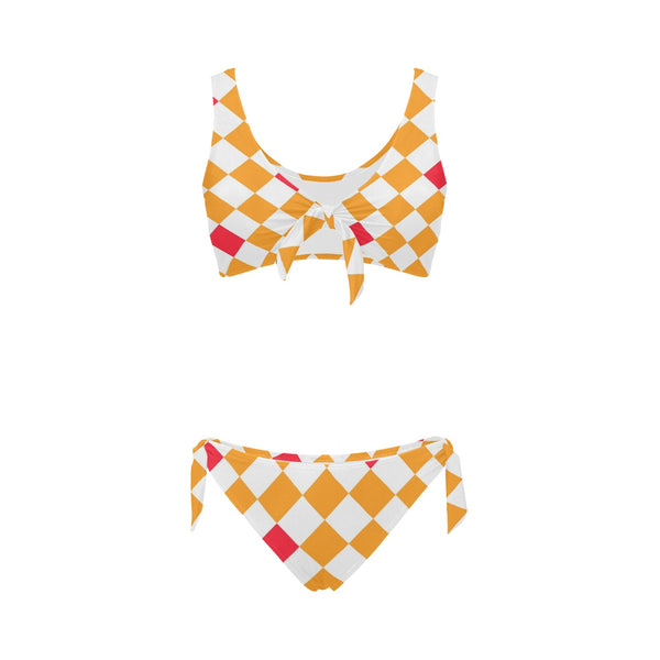 flaming diamond and sparks print Bow Tie Front Bikini Swimsuit (Model S38) - Objet D'Art