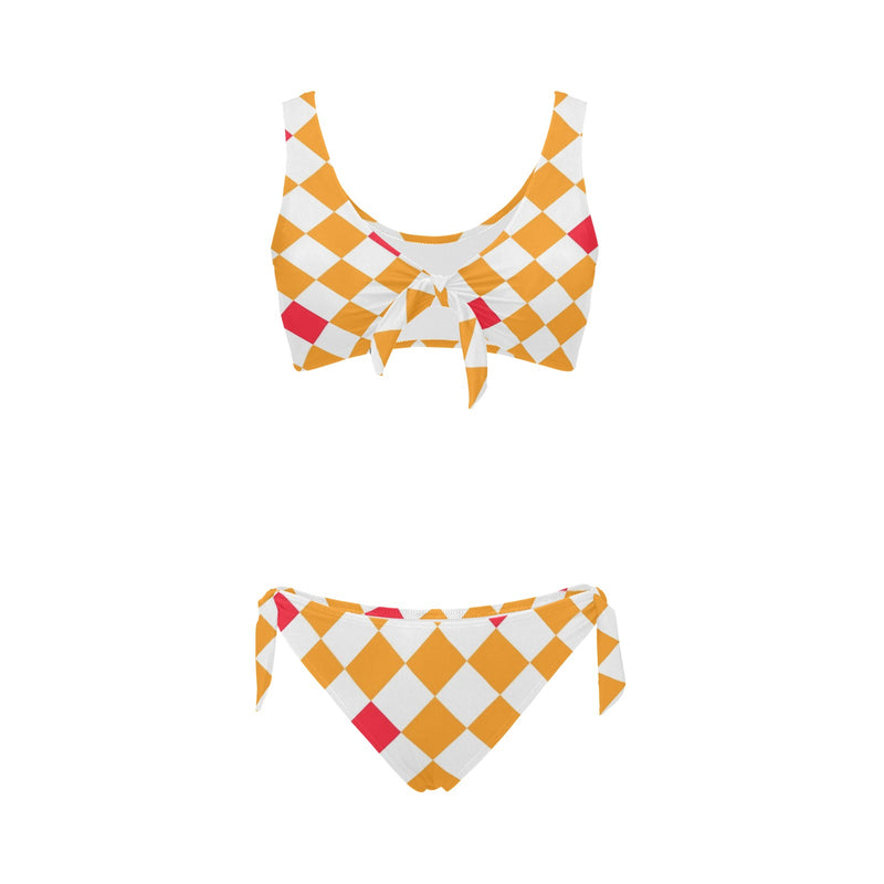 flaming diamond and sparks print Bow Tie Front Bikini Swimsuit (Model S38) - Objet D'Art