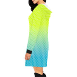 neon green hex print 5 All Over Print Hoodie Mini Dress (Model H27) - Objet D'Art