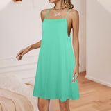 mint print Drawstring Neck Sleeveless Dress (Model D68) - Objet D'Art