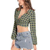 Women's Deep V-Neck Lantern Sleeve Crop Top - Objet D'Art