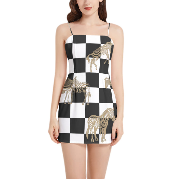 Sleeveless Square Neckline Spaghetti Strap Mini Dress - Objet D'Art