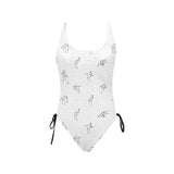 crane 4 wavy grid hokusai print Drawstring Side One-Piece Swimsuit (Model S14) - Objet D'Art