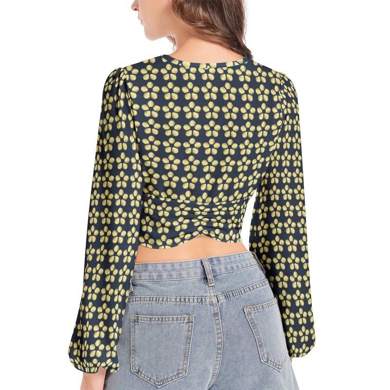 Women's Deep V-Neck Lantern Sleeve Crop Top - Objet D'Art