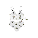 magnolia print on white Knot Side Bikini Swimsuit (Model S37) - Objet D'Art
