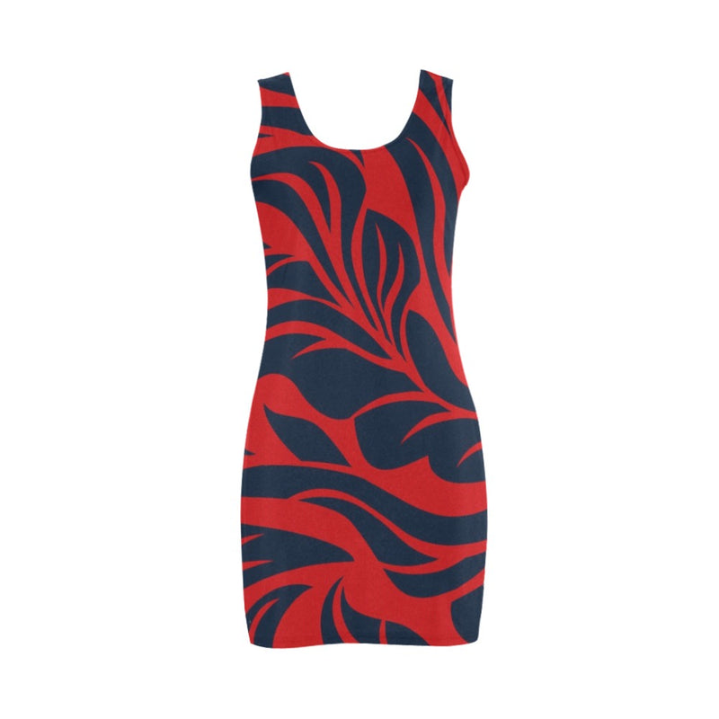 red blue leaf print 2 Medea Vest Dress (Model D06) - Objet D'Art